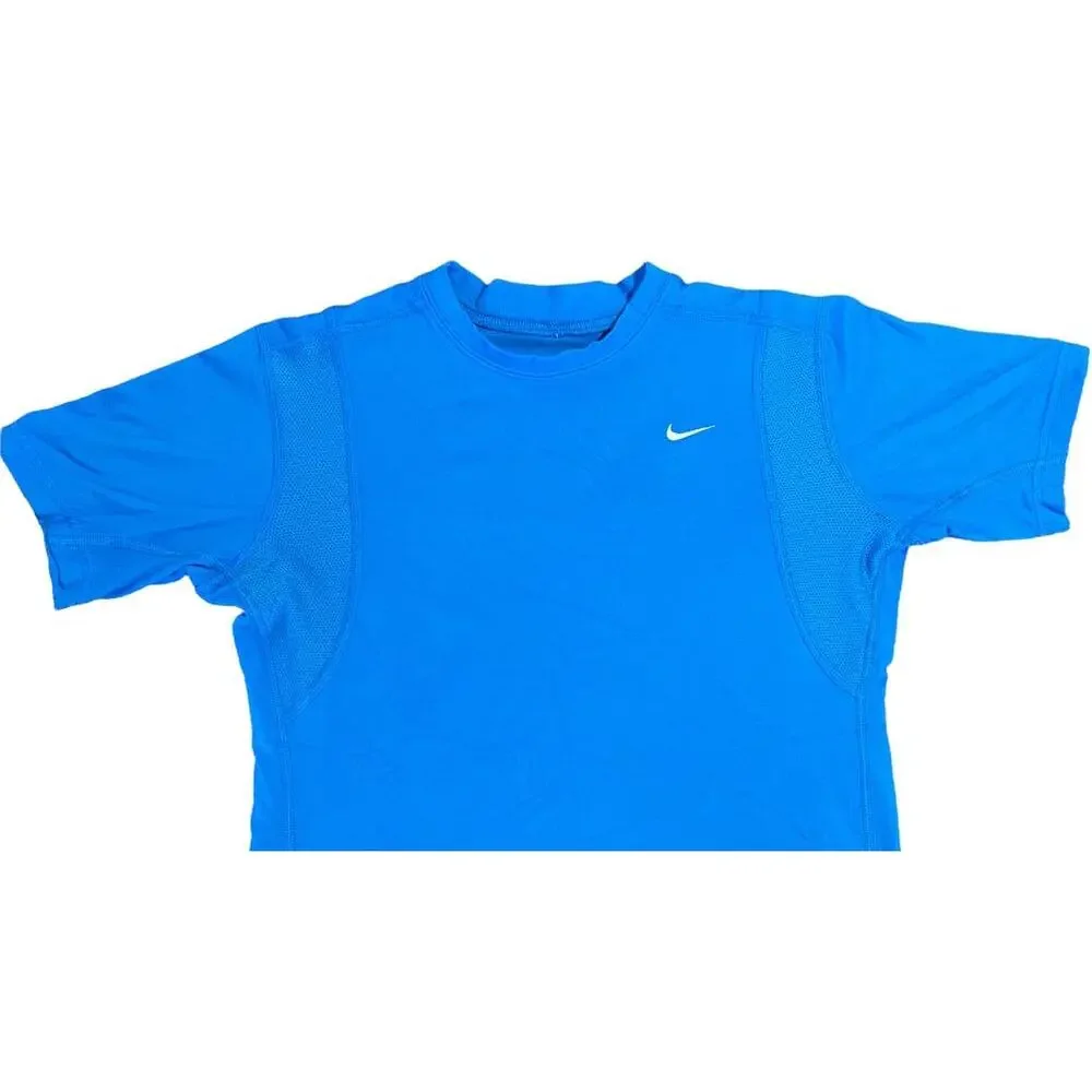 Nike FITDRY Tee Shirt SZ M Bright Blue Athletic Fitted Running Workout Marathon